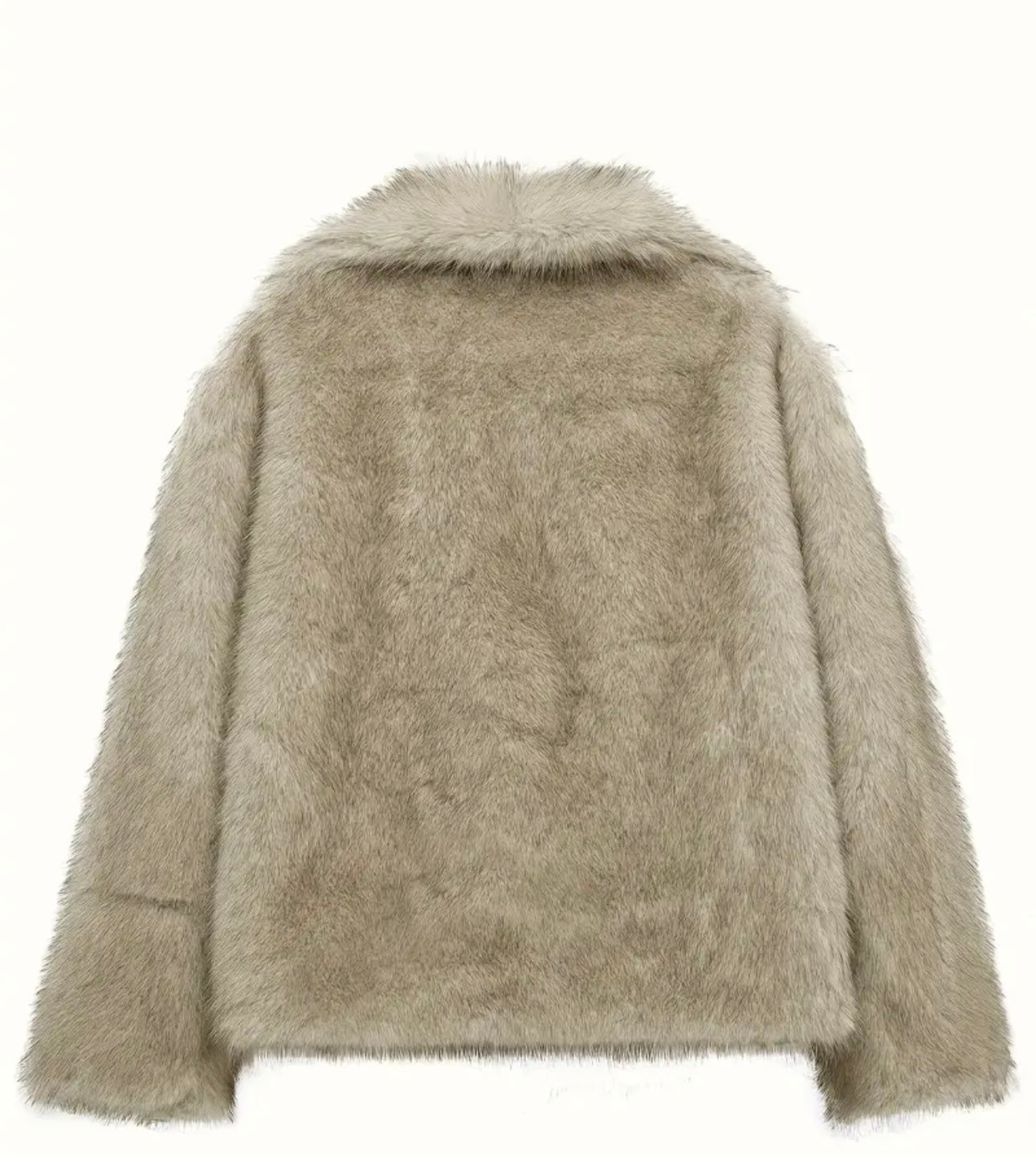 Elegante Langarm Plüsch-Felljacke - Unifarben Beige