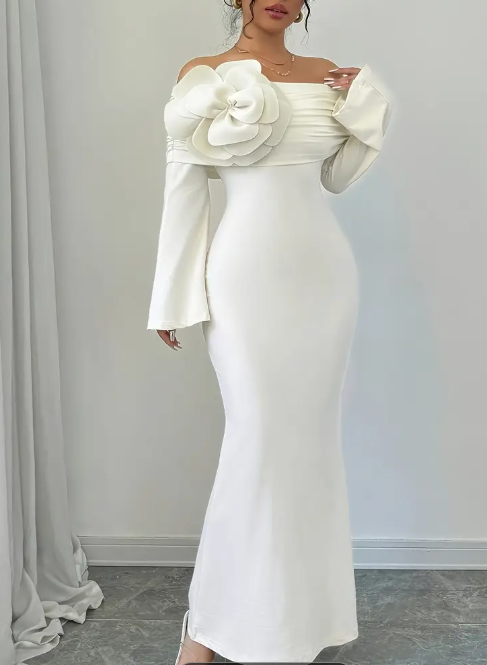 Maxi Kleid in Weiß schulterfrei