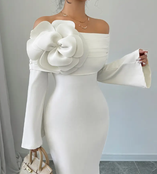 Maxi Kleid in Weiß schulterfrei