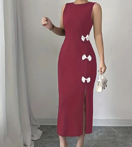 weinrotes Maxi Kleid mit schleifen