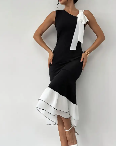 elegantes schwarz weißes Kleid