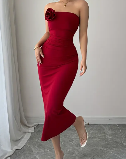elegantes Maxi Kleid weinrot