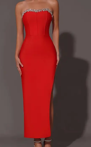 Schickes Trägerloses Meerjungfrau-Abendkleid mit Seitenschlitz & Strassverzierungen