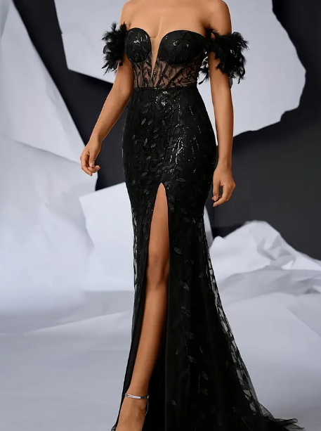 stilvolles und elegantes Damenkleid mit Off-Shoulder-Ausschnitt