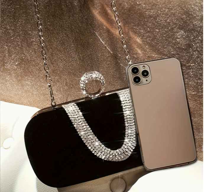Mini-Clutch für Damen mit Strassverzierung und Abnehmbarem Kettenriemen