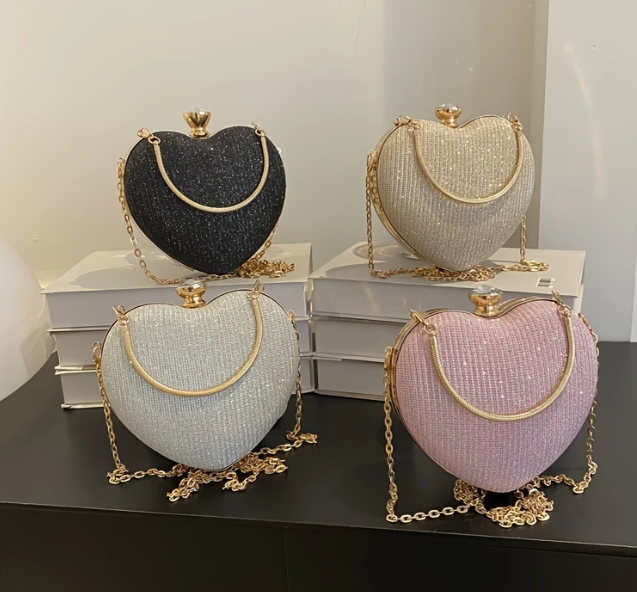Mini Herzförmige Abschlussball-Tasche mit Glitzerkette