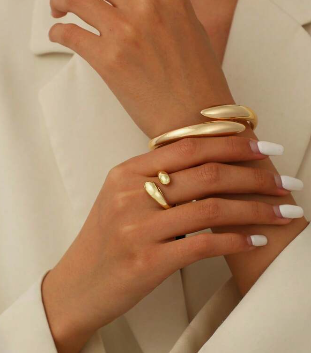 Geometrische Form Legierung Armreif & Ring Set