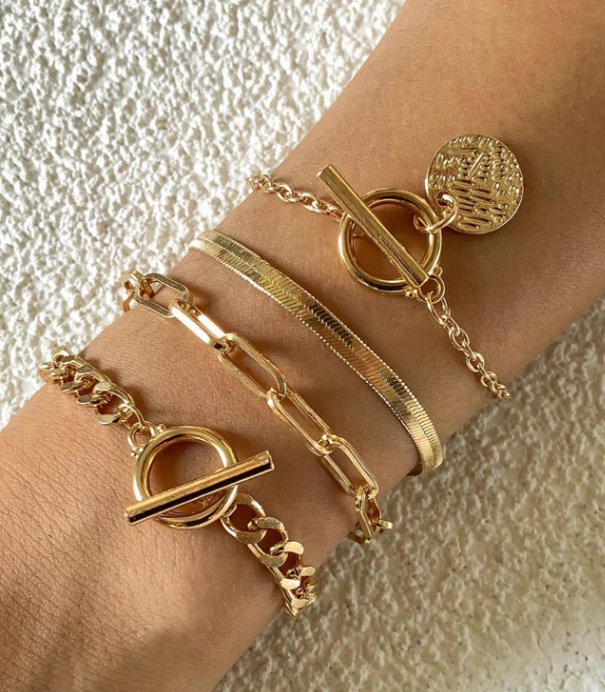 4 Stücke minimalistisch Scheibe Anhänger, OT Schnalle, Kettenarmband Set Für Frauen