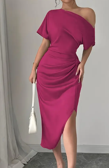 Damen Tiefviolett Asymmetrisches Ein-Schulter Bodycon-Kleid