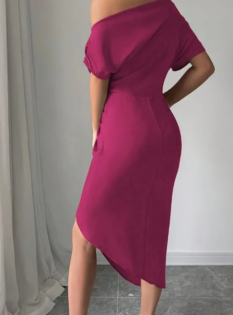 Damen Tiefviolett Asymmetrisches Ein-Schulter Bodycon-Kleid