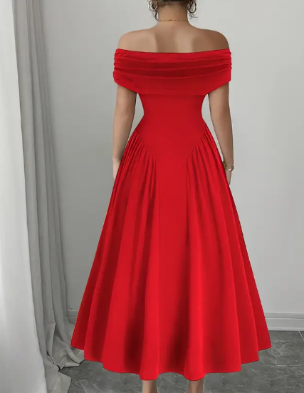 Elegantes, lila, plissiertes Maxikleid mit Off-Shoulder für Damen
