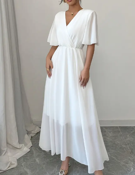 Leichtes Chiffon-Kleid für Damen mit V-Ausschnitt - Schlichte elegante Casual