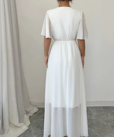 Leichtes Chiffon-Kleid für Damen mit V-Ausschnitt - Schlichte elegante Casual