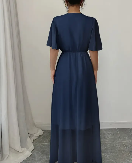 Leichtes Chiffon-Kleid für Damen mit V-Ausschnitt - Schlichte elegante Casual