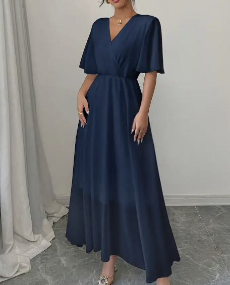 Leichtes Chiffon-Kleid für Damen mit V-Ausschnitt - Schlichte elegante Casual