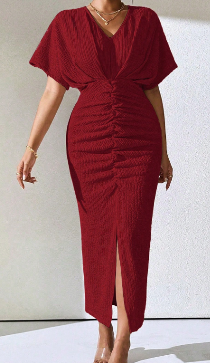 Clasi Damen Sommer einfarbiges Maxikleid mit V-Ausschnitt