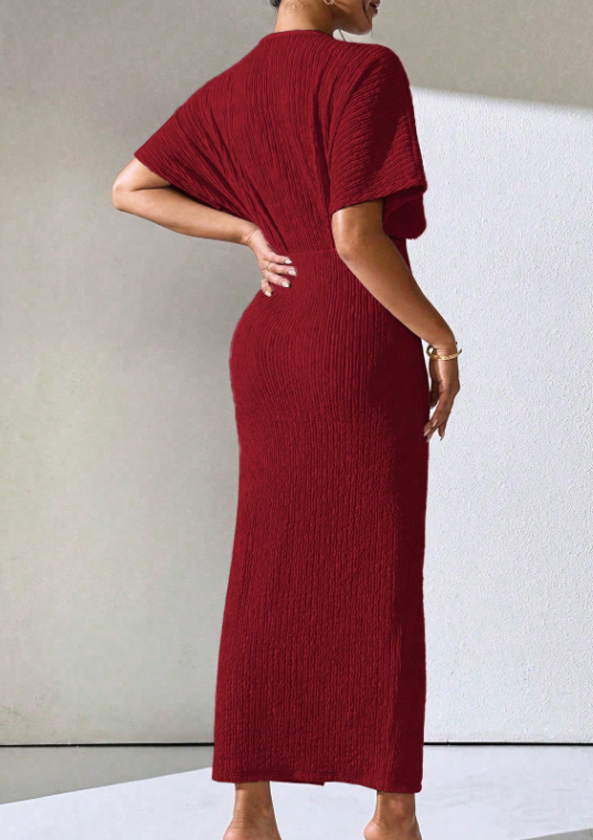 Clasi Damen Sommer einfarbiges Maxikleid mit V-Ausschnitt