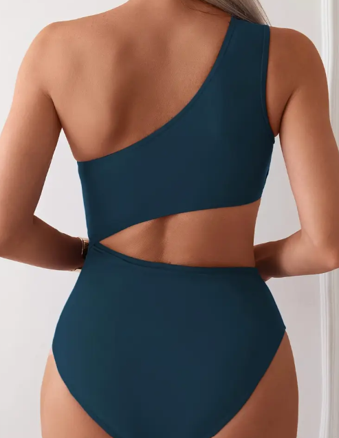 Neuer Einfarbiger Sexy Ein-Schulter-Bikini mit Bauchabdeckung für Damen