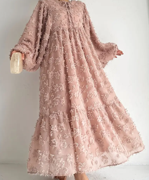 Elegantes Langarmloses Maxikleid für Damen mit Blumendruck - Hellrosa, Polyester
