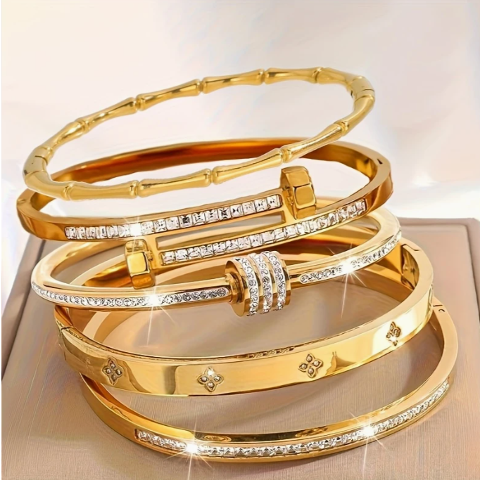 5 Stück hochwertige elegante Edelstahl-Armbänder für lässige und formelle Anlässe