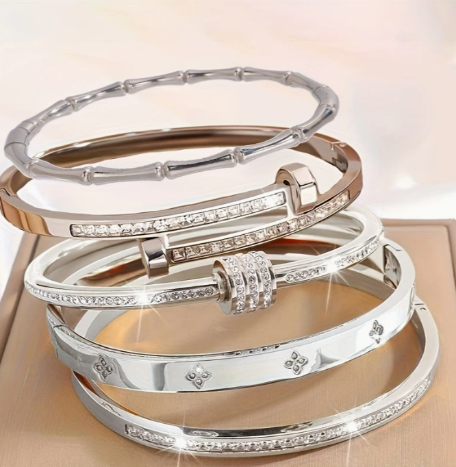 5 Stück hochwertige elegante Edelstahl-Armbänder für lässige und formelle Anlässe