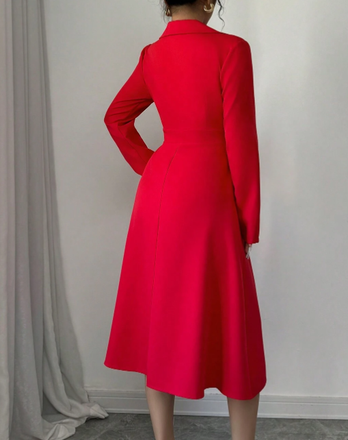 Damen Kleid mit V-Ausschnitt und Glockenärmel, rot für Neujahrsoutfit Maxi Damen
