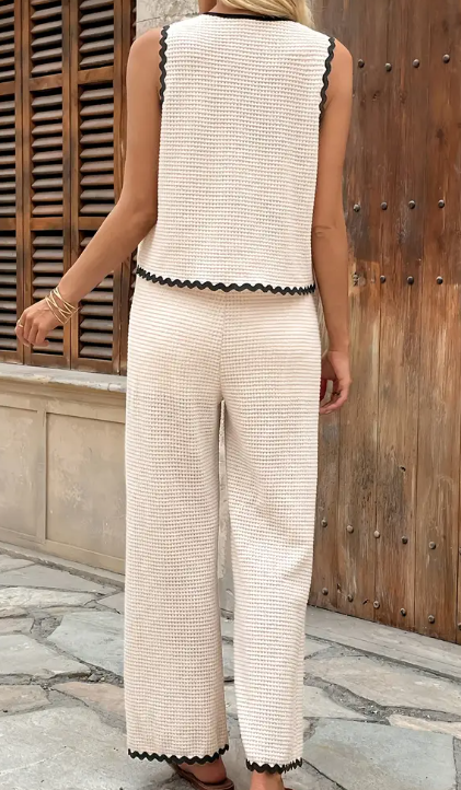 Zweiteiler beige schwarz