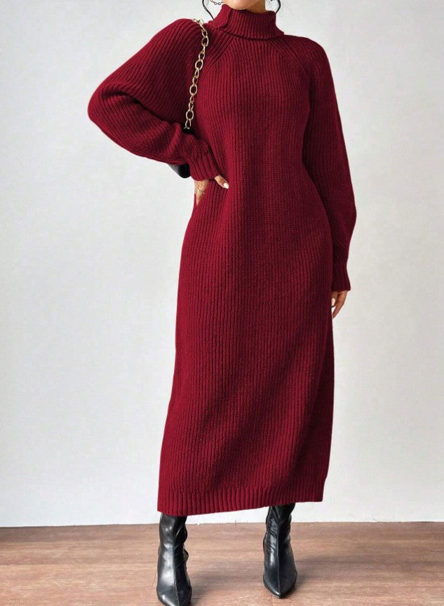 Lässiges Sweatkleid mit Raglanärmeln und halbem Rollkragen