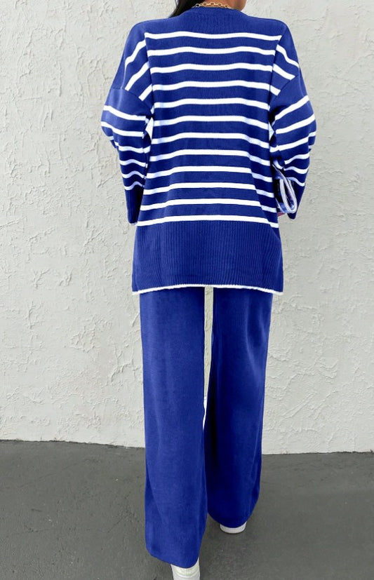 Pullover mit Streifen Muster, Drop Shoulder & Strick Hose