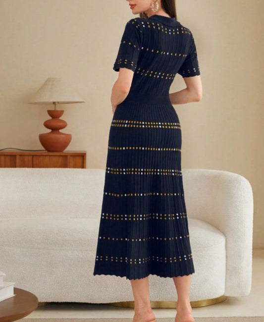 Pulloverkleid mit Geo Muster, Polo Kragen