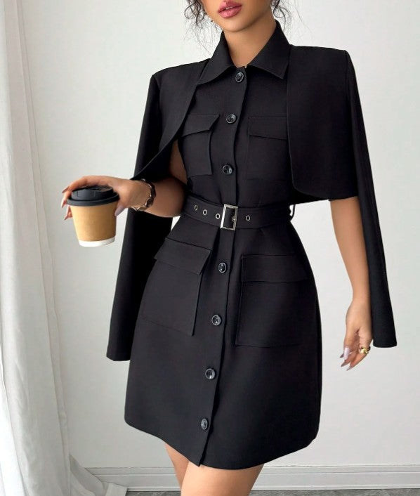 Elenzga 2 Stücke/Set Damen Offene Front Langarm Kurze Jacke und Ärmellos Einreihiges Hemdkleid