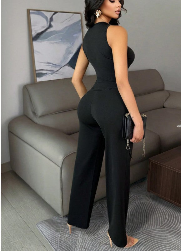 Elegantes Business Lässig Damen Outfit, Metall Knopf Dekor Damen ärmellose hochdehnbare figurbetonte sexy