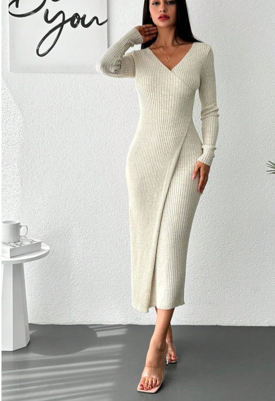 Pulloverkleid mit Einfarbig Rippenstrick