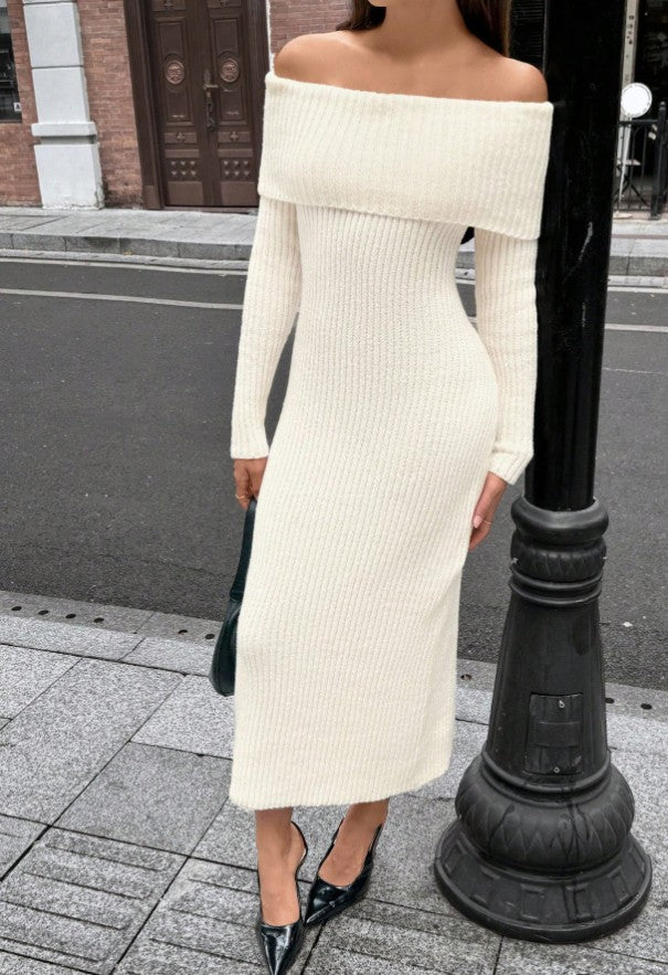sexy Off-Shoulder Kleid mit Schleife am Rücken, figurbetont aus Strick für Damen