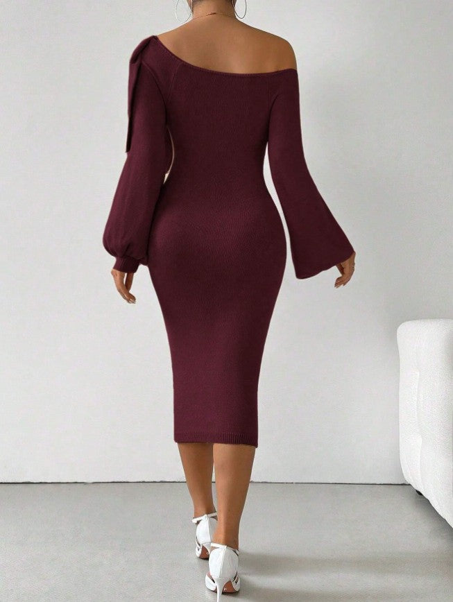 Strickkleid mit Schleife in Lilla