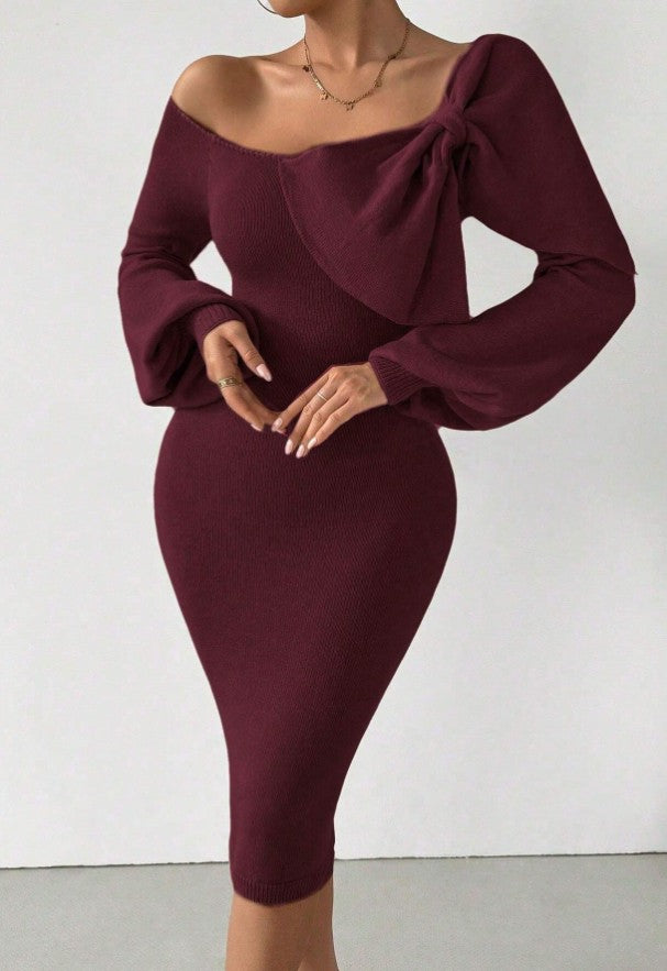 Strickkleid mit Schleife in Lilla