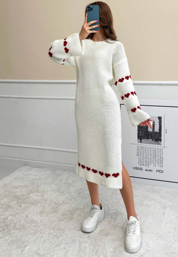 Maxikleid weiß mit HERZCHEN
