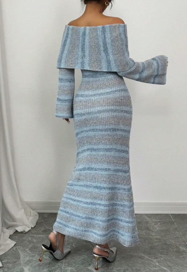ST Damen Off-Shoulder, figurbetontes gestricktes Kleid