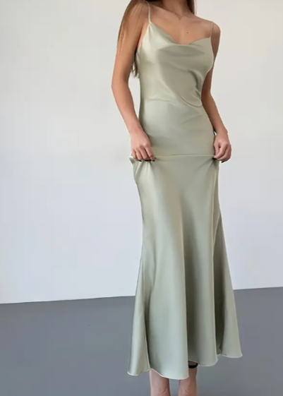 hell grünes Maxi Kleid Samt mit Rückenfrei