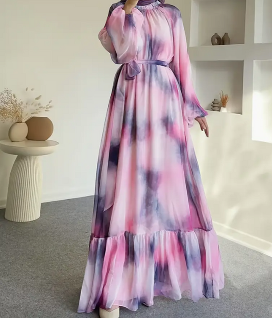 Elegante Maxikleid mit langen Ärmeln und geometrischem Muster