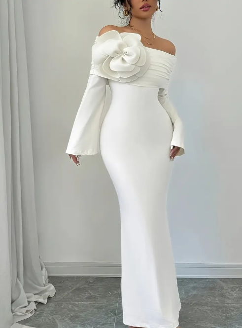 Maxi Kleid in Weiß schulterfrei