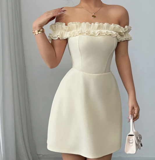 beiges mini Kleid Schulterfrei