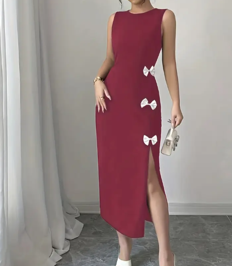 weinrotes Maxi Kleid mit schleifen