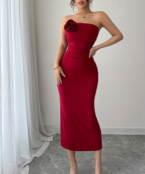 elegantes Maxi Kleid weinrot