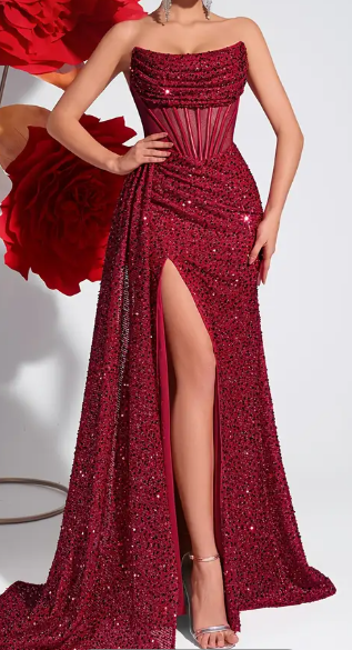 Elegantes Weinrotes Maxikleid mit Schnurr