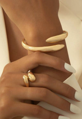 Geometrische Form Legierung Armreif & Ring Set