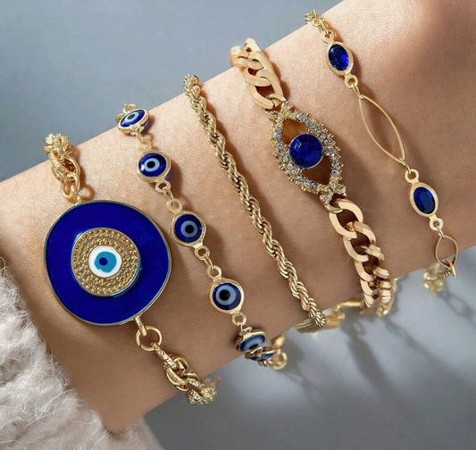 5 Stück/Set modisches Armband-Set mit Öltropfen-Dämonenauge Strass für Frauen