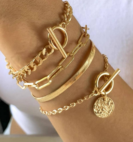 4 Stücke minimalistisch Scheibe Anhänger, OT Schnalle, Kettenarmband Set Für Frauen