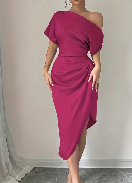 Damen Tiefviolett Asymmetrisches Ein-Schulter Bodycon-Kleid