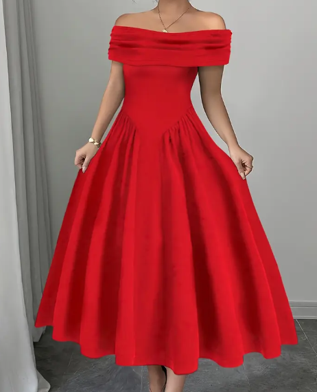 Elegantes, lila, plissiertes Maxikleid mit Off-Shoulder für Damen